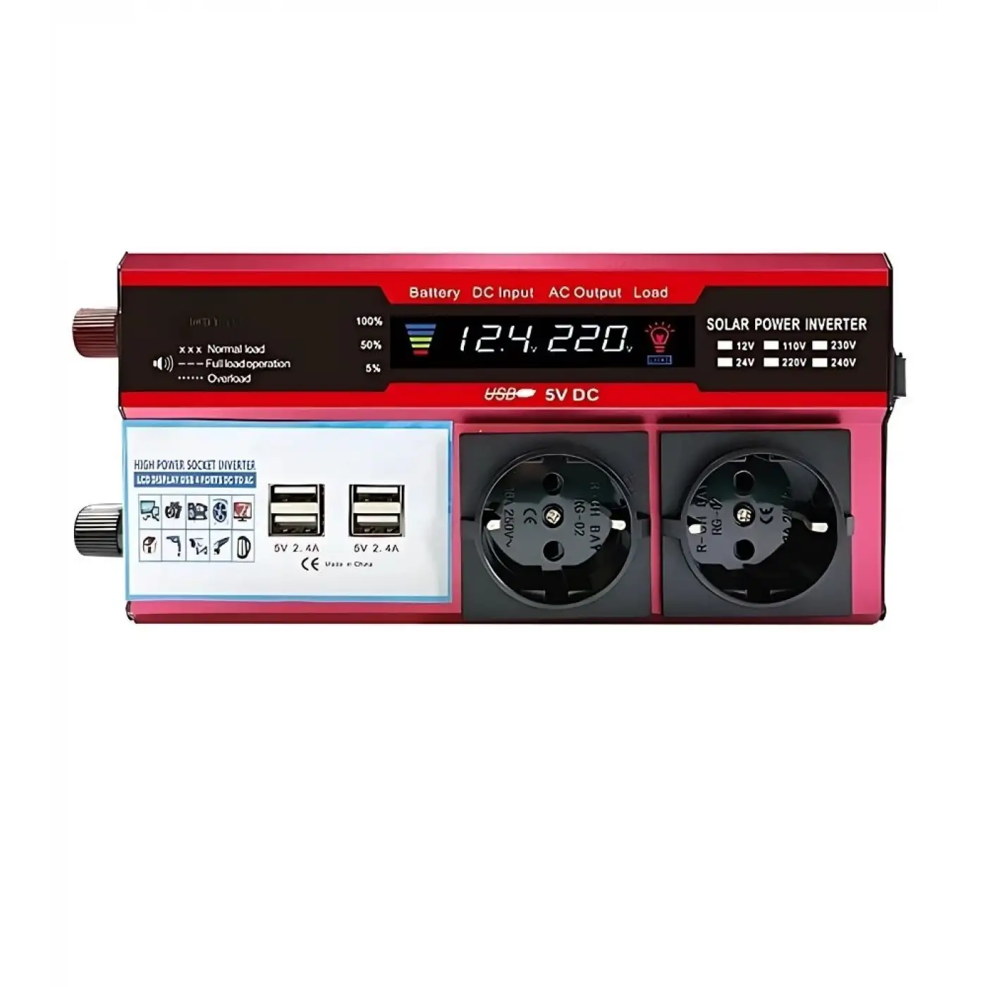 12V 2000W Modifiye Sinus İnverter Araç ve Güneş Enerjisi Uyumlu, Çift USB, Çift Priz ve Çakmaklık