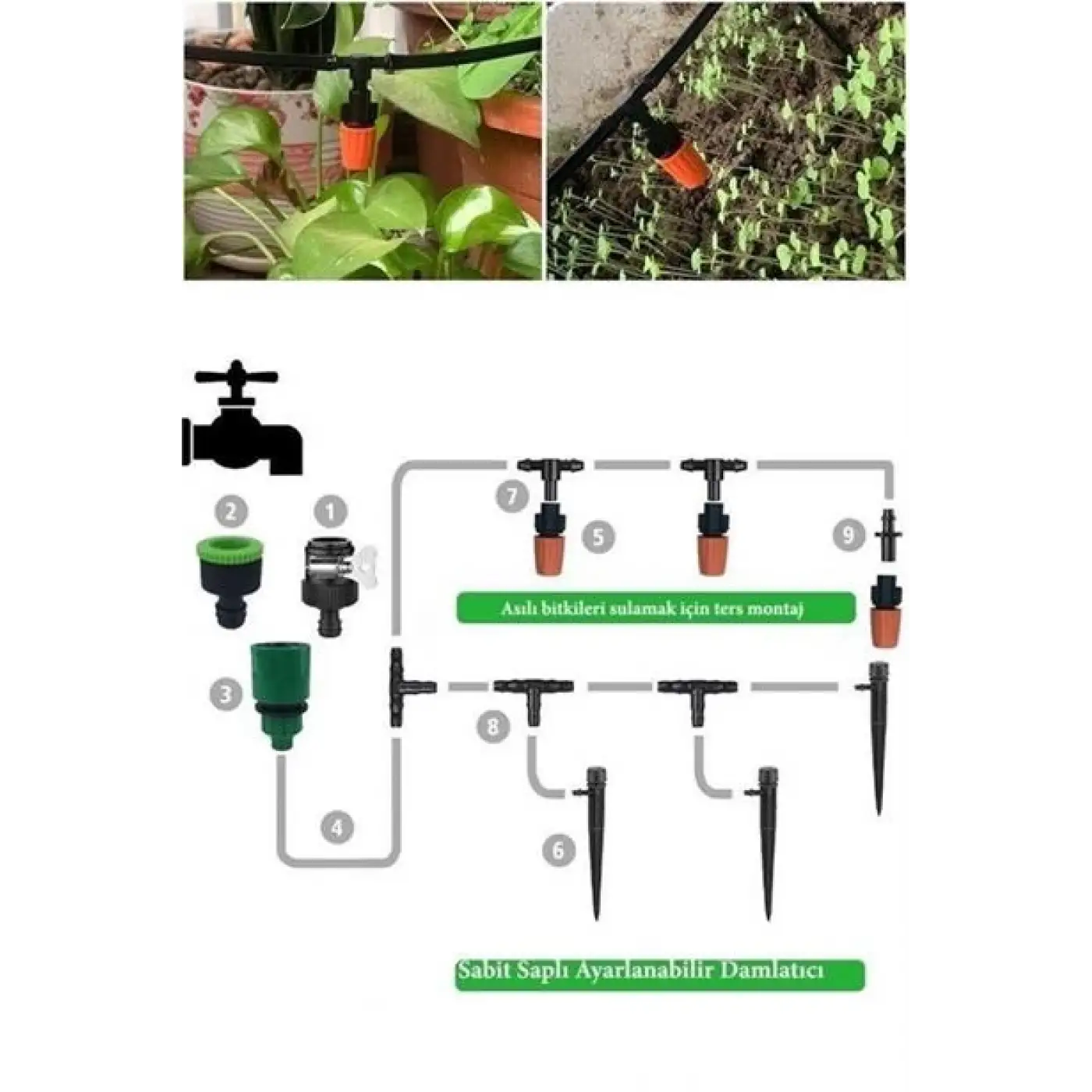 15 Metre Bahçe Damlama Sulama Sistemi Seti Hortum ve Ek Parçaları