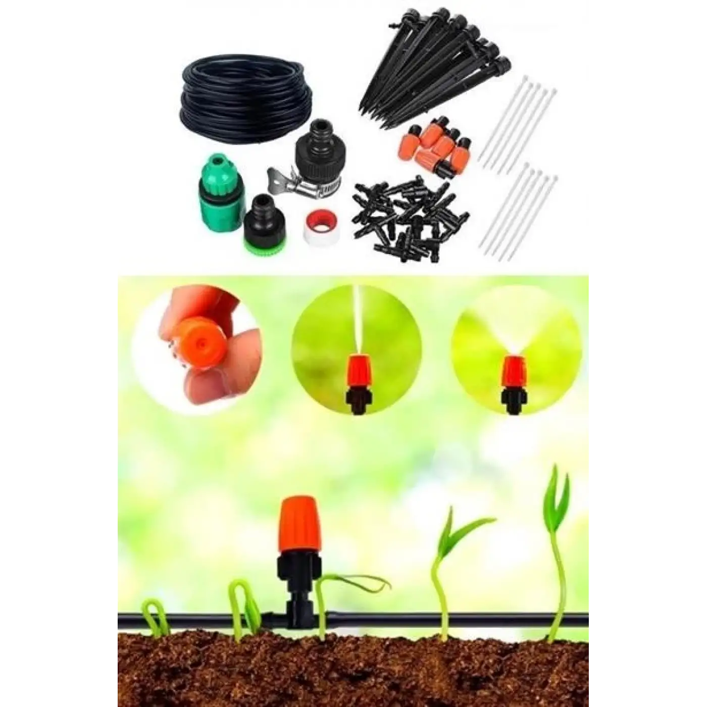 15 Metre Bahçe Damlama Sulama Sistemi Seti Hortum ve Ek Parçaları