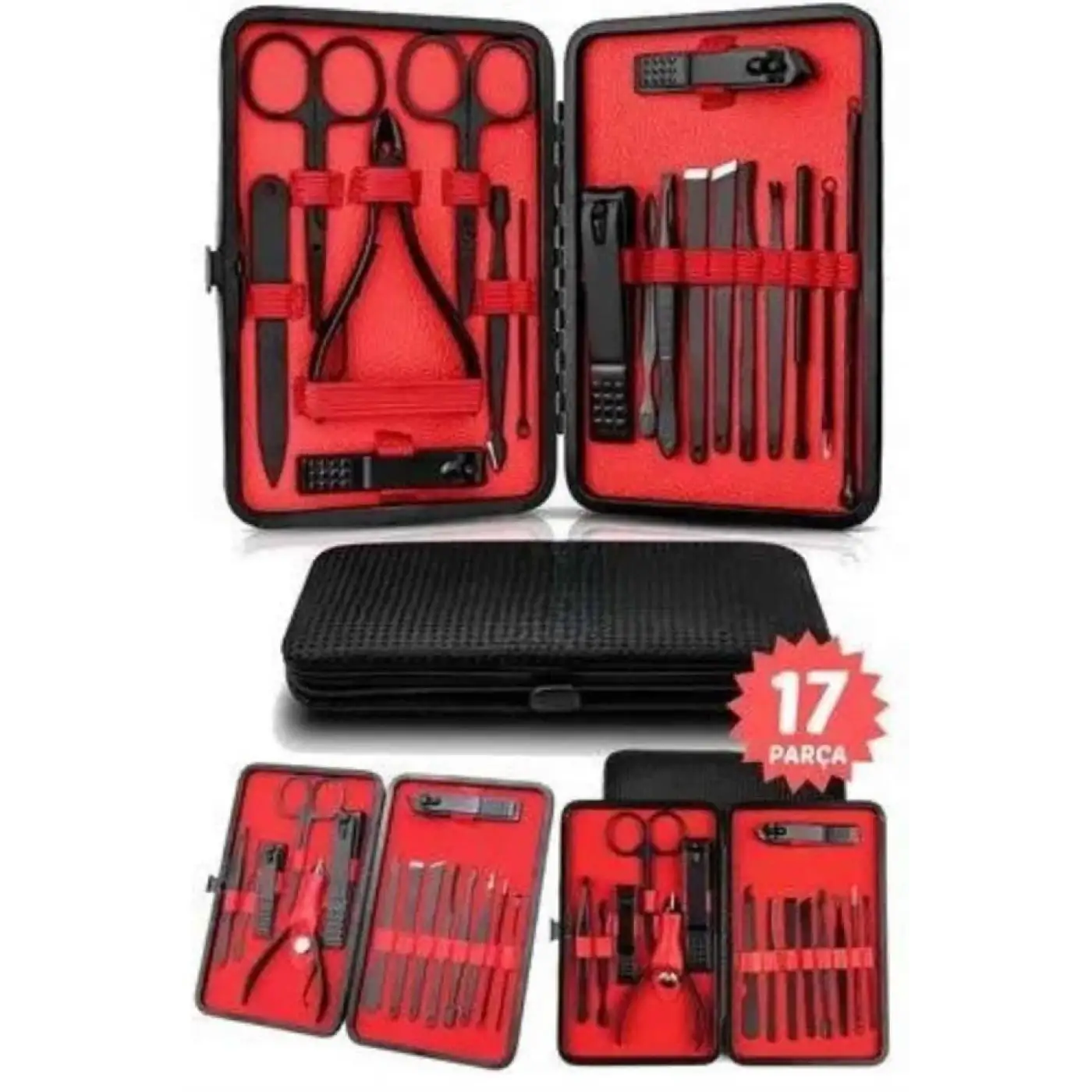 17 Parça El Ayak Bakım Seti Tırnak Temizleme Manikür Pedikür Cımbız Törpü Tırnak Makası