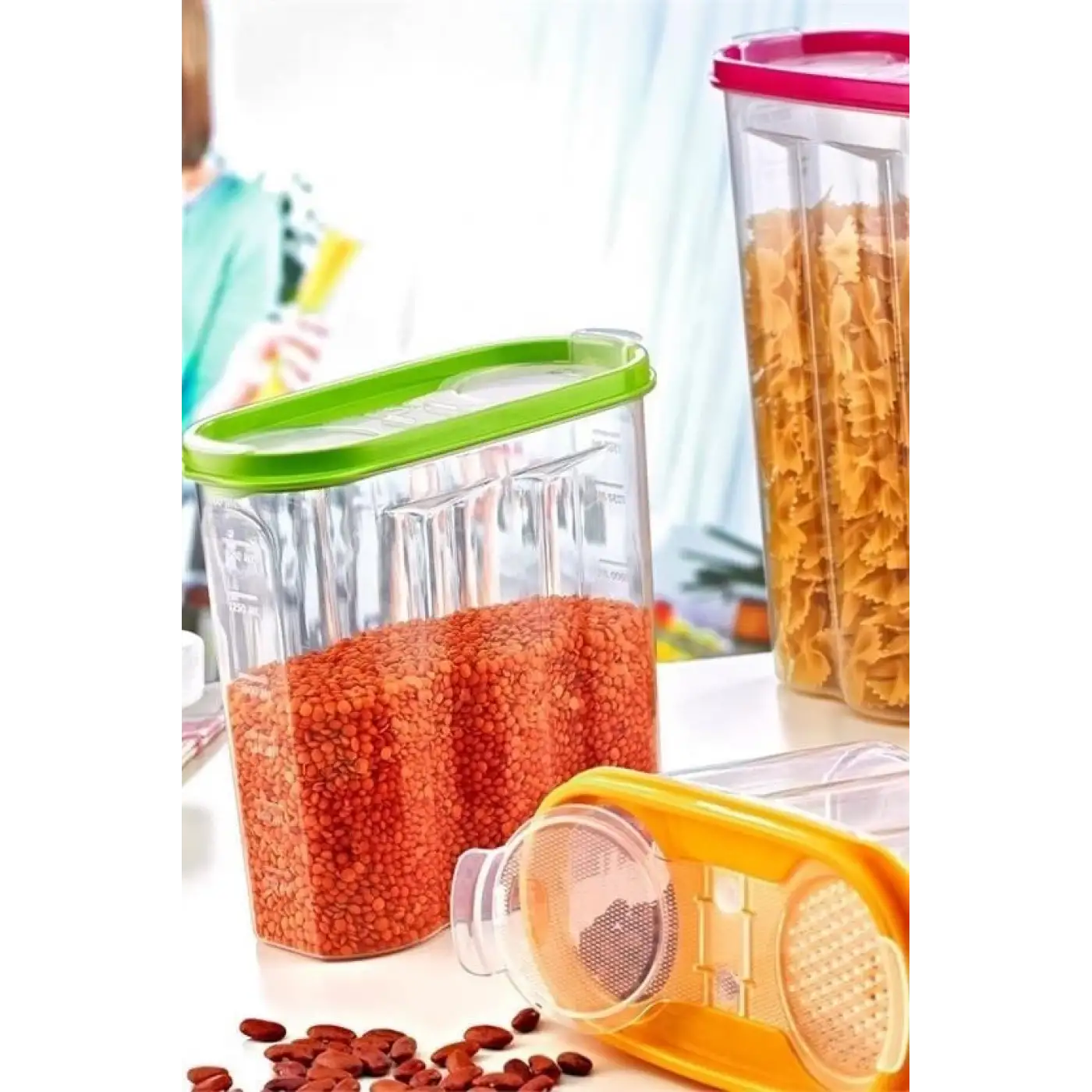 2 Kapaklı Ölçekli Erzak Kuru Gıda Saklama Kutusu Kabı - 1,7 Litre - Sa935