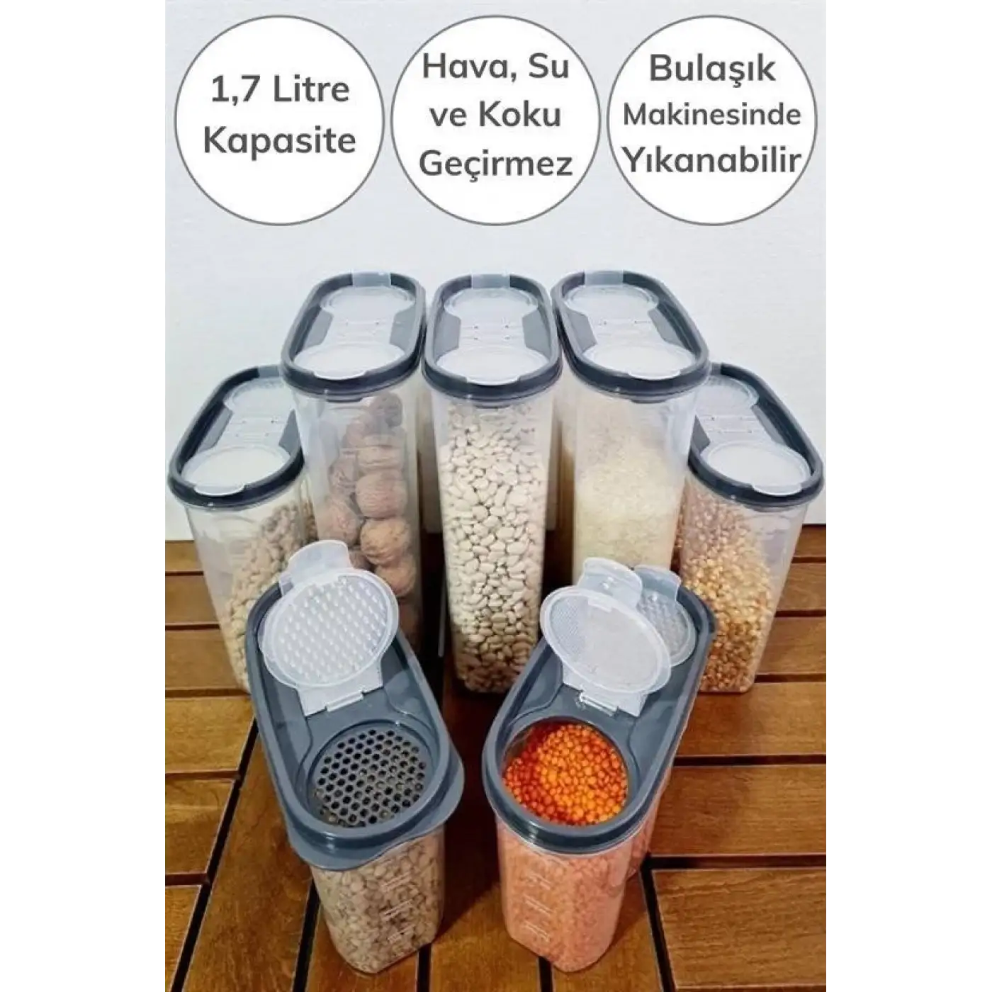 2 Kapaklı Ölçekli Erzak Kuru Gıda Saklama Kutusu Kabı - 1,7 Litre - Sa935