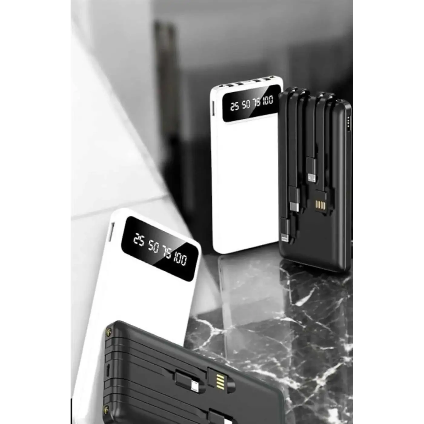 20.000 Mah Led Işıklı LCD Ekran USB Girişli Type-C Lightning Powerbank