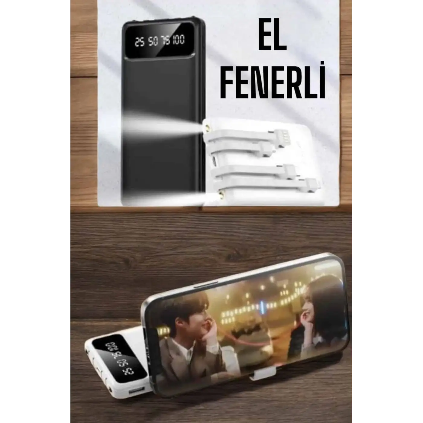 20.000 Mah Led Işıklı LCD Ekran USB Girişli Type-C Lightning Powerbank