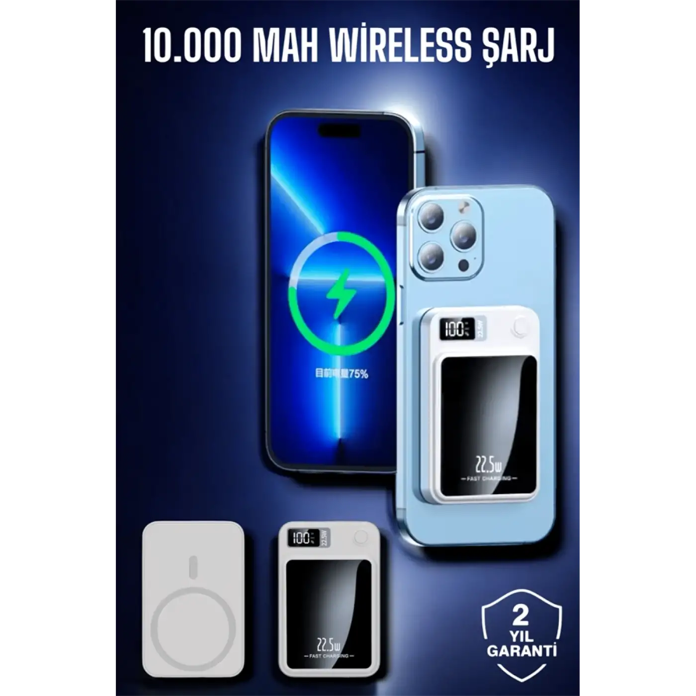22.5W Magsafe Kablosuz Şarjlı Powerbank Dijital Ekran ve Hızlı Şarj