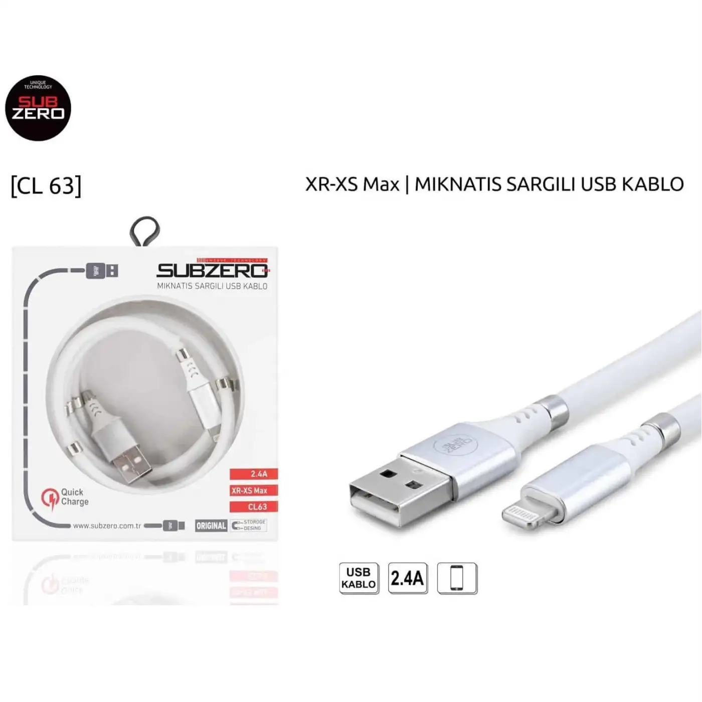 2.4A (İphone) Mıknatıs Sargılı Hızlı Kablo Subzero CL63