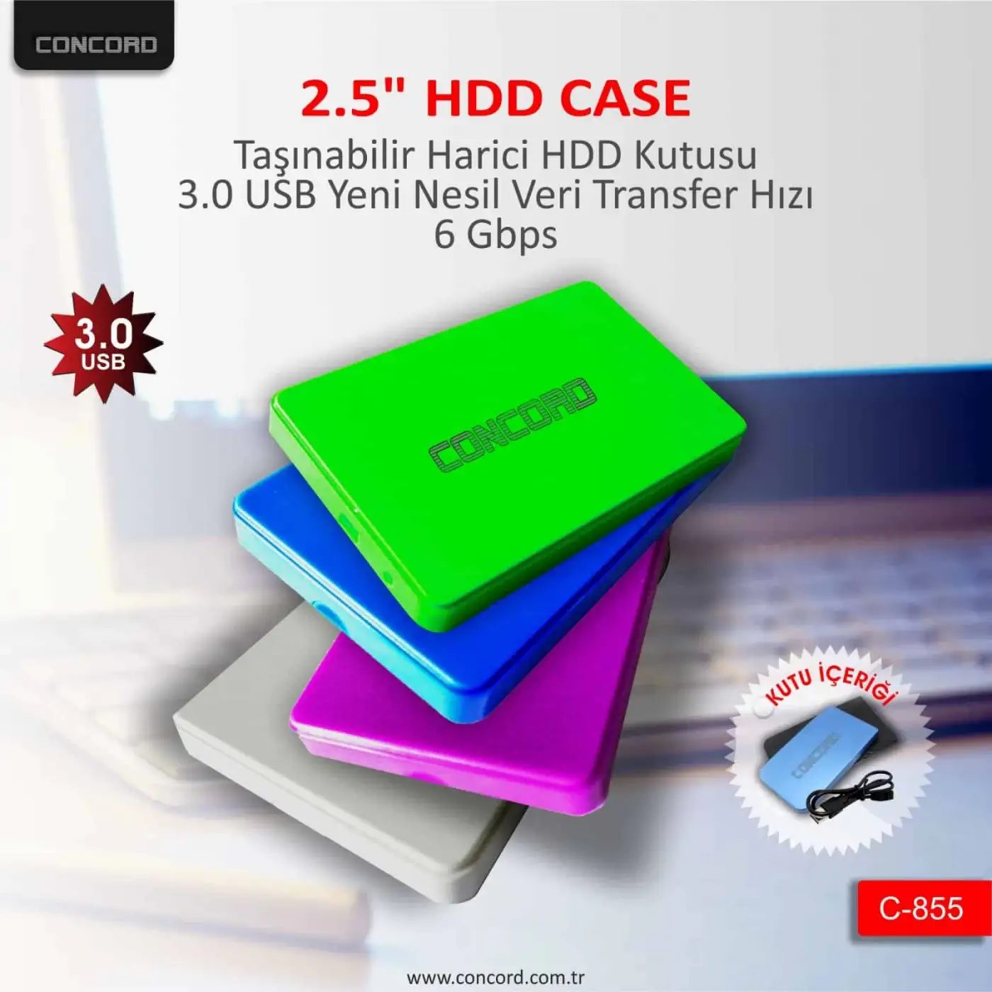 2.5” USB 3.0 / 6 Gbps Sata Harddisk Hdd Kutusu Concord C-855