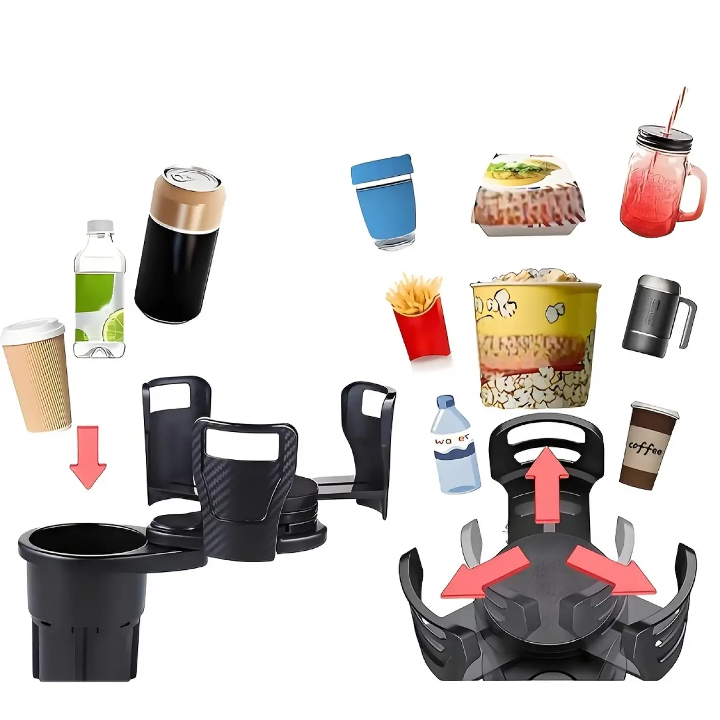 2’si 1 Arada Ayarlanabilir Araç Bardak Tutucu, Genişleyebilir Üst Kısım 3”-6.2”, Şişe Adaptörü, Araba Organizatörü, Dayanıklı Taban, Ramblers Hydroflask Uyumlu, Modern Araç Düzenleyic