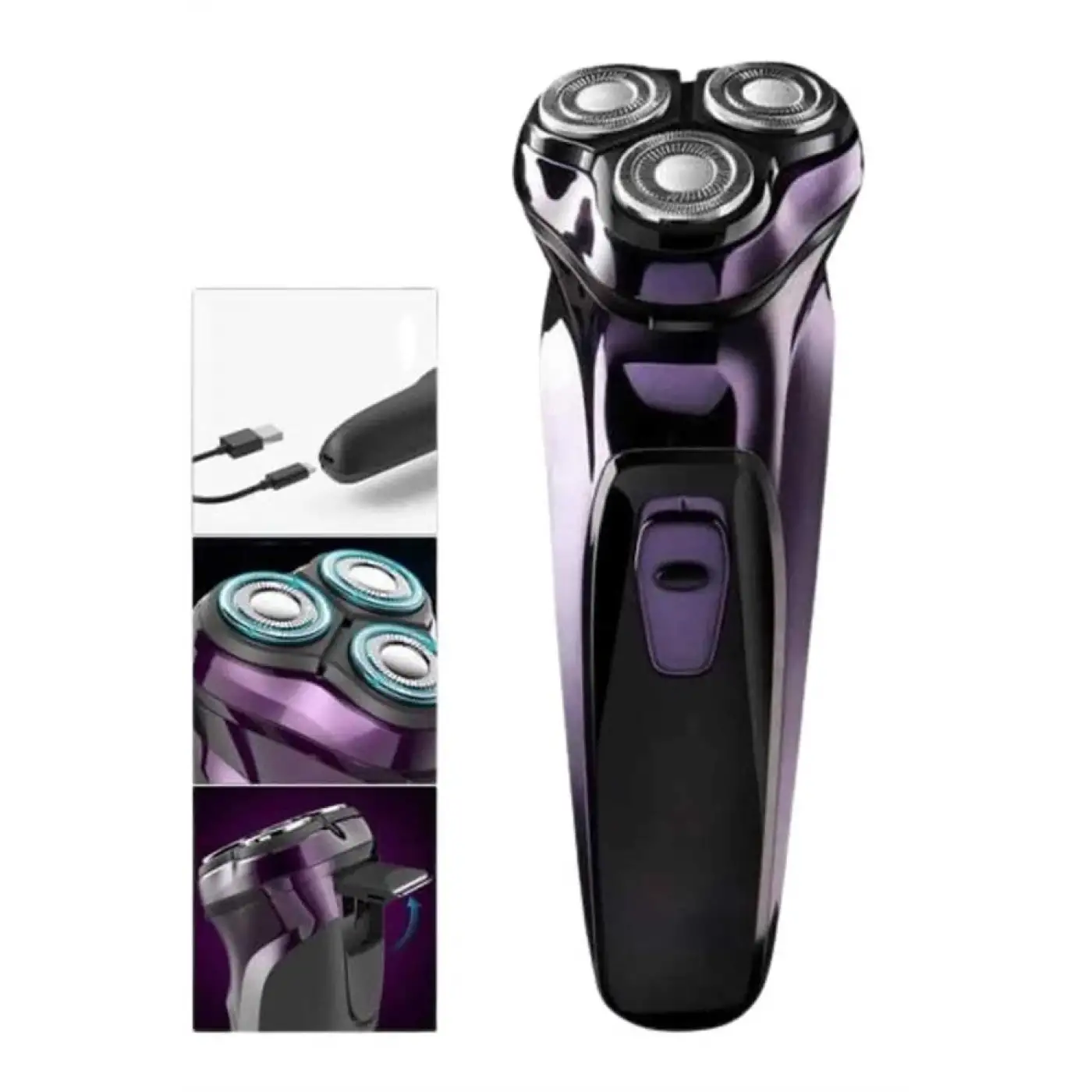 3 Bıçaklı Döner Başlıklı Sakal Sıfır Alma Tıraş Makinesi Profesyonel Paslanmaz Çelik