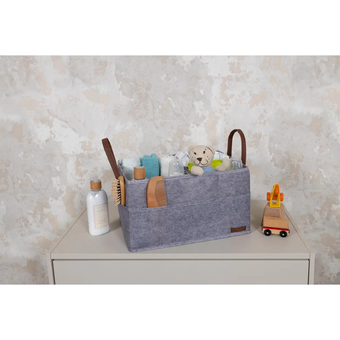 3 Gözlü Deri Şeritli Çok Amaçlı Düzenleyici Organizer Kutu Keçe Sepet 03860