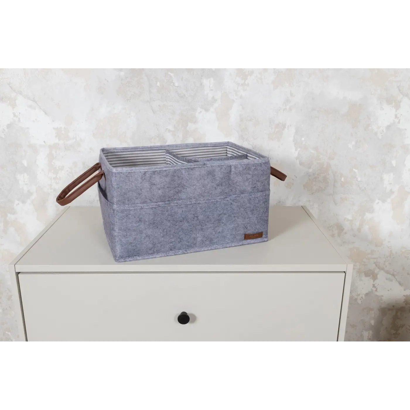 3 Gözlü Deri Şeritli Çok Amaçlı Düzenleyici Organizer Kutu Keçe Sepet 03860