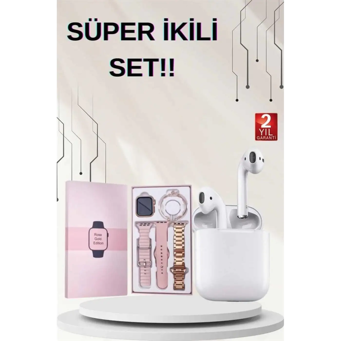3 Kordonlu Dokunmatik Ekran Akıllı Saat ve 2.Nesil Kablosuz Bluetooth Kulaklık ANC/ENC