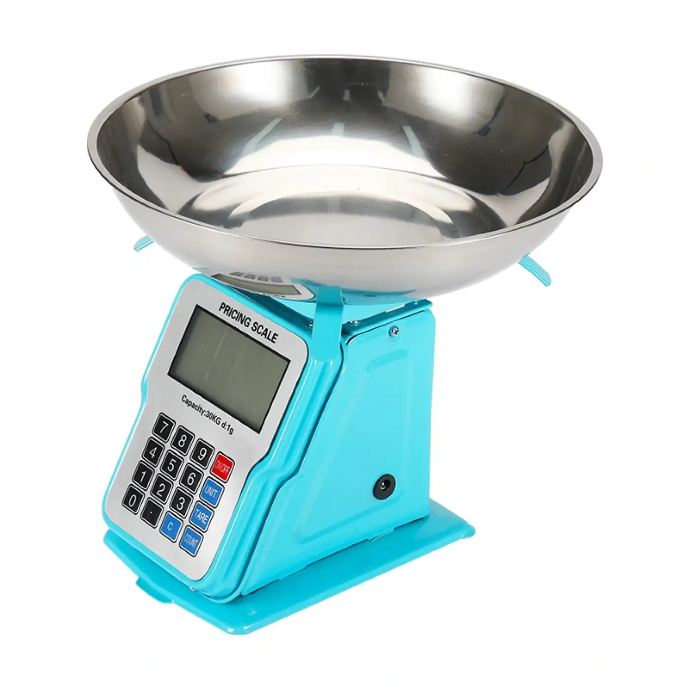 30kg 1g Dijital Kefeli Terazi Pilli ve Adaptörlü Elektronik Tartı, Paslanmaz Çelik Tepsili Tutar Hesaplama Mavi