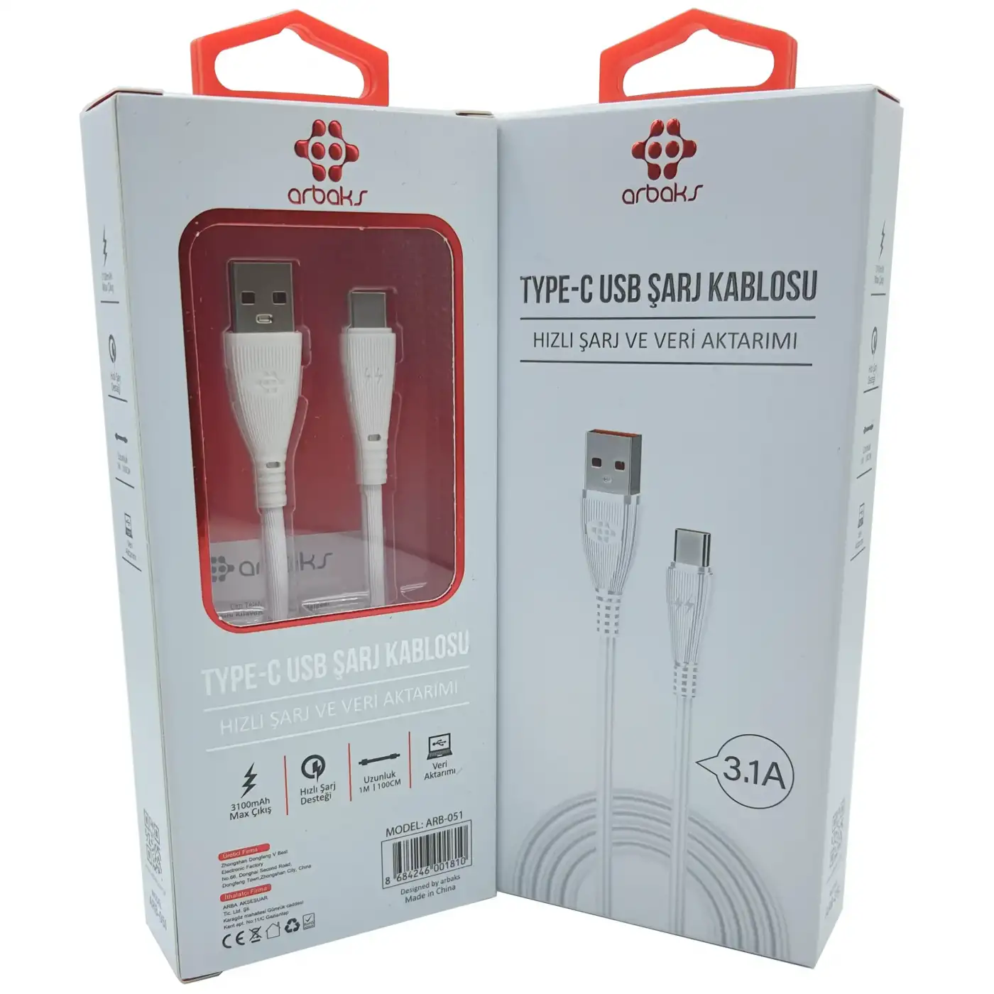 3.1A TYPE-C Şarj Kablosu Arbaks ARB-51