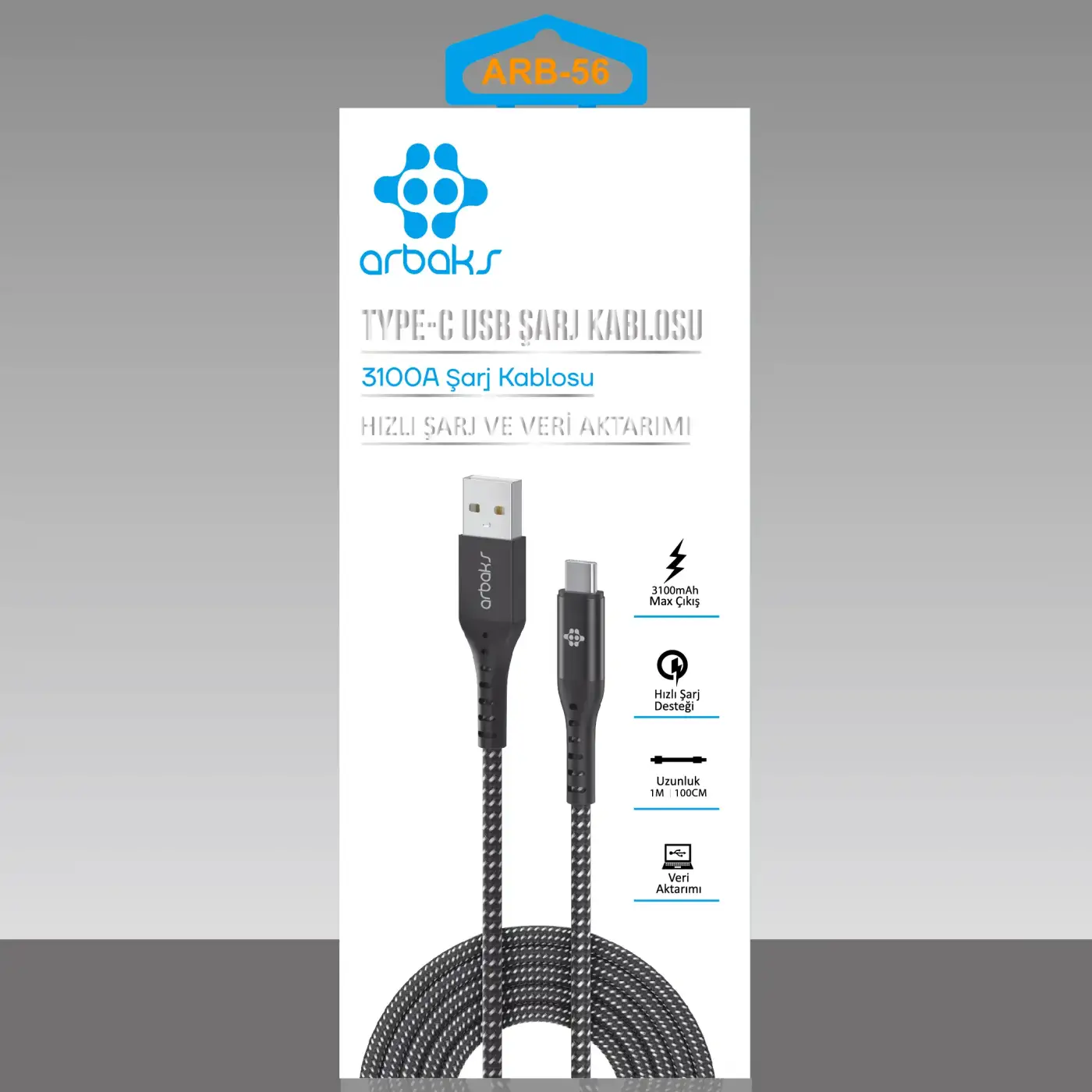 3.1A TYPE-C Şarj Kablosu Arbaks ARB-56