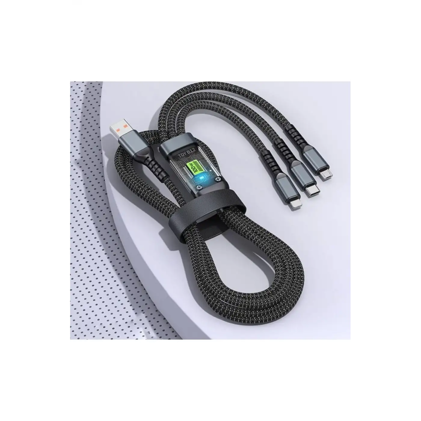 3in1 100W Hızlı Şarj ve Data Kablosu, 1.2m Halat Örgü Kırılmaz Uç, USB-C Lightning Micro Uyumlu, Dayanıklı Çoklu Cihaz Şarj Kablosu