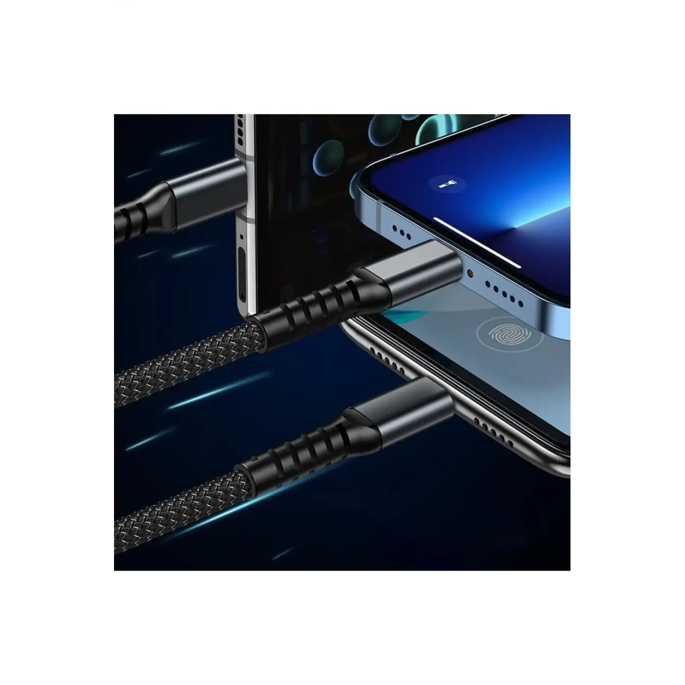 3in1 100W Hızlı Şarj ve Data Kablosu, 1.2m Halat Örgü Kırılmaz Uç, USB-C Lightning Micro Uyumlu, Dayanıklı Çoklu Cihaz Şarj Kablosu