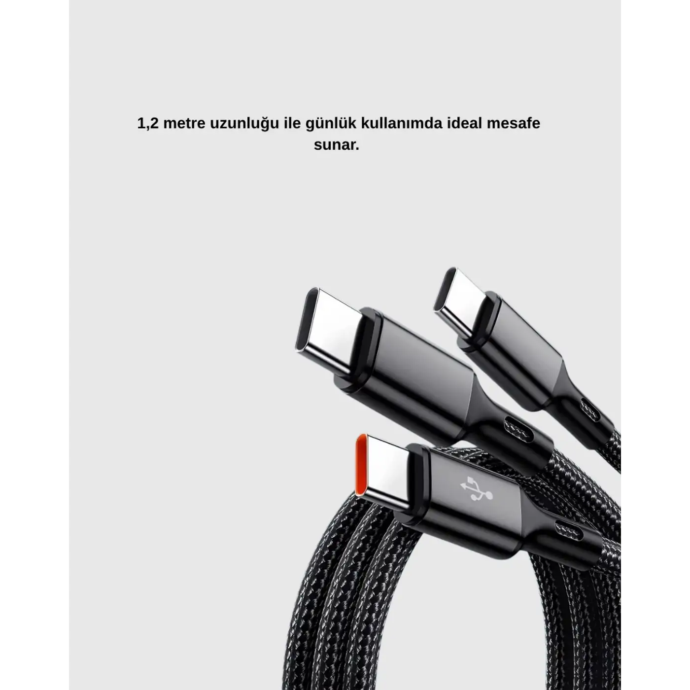 3’ü 1 Arada Şarj Kablosu Type-C iOS Android Uyumlu Hızlı ve Güvenli Şarj