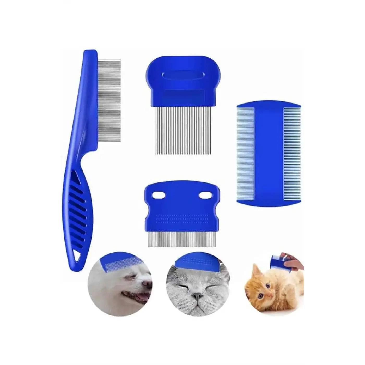 4lü Bit Pire Tarağı Set Kedi Köpek Evcil Hayvan Tüy Toplayıcı Mavi