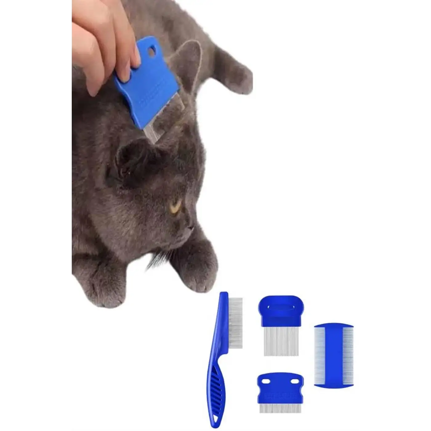 4lü Bit Pire Tarağı Set Kedi Köpek Evcil Hayvan Tüy Toplayıcı Mavi