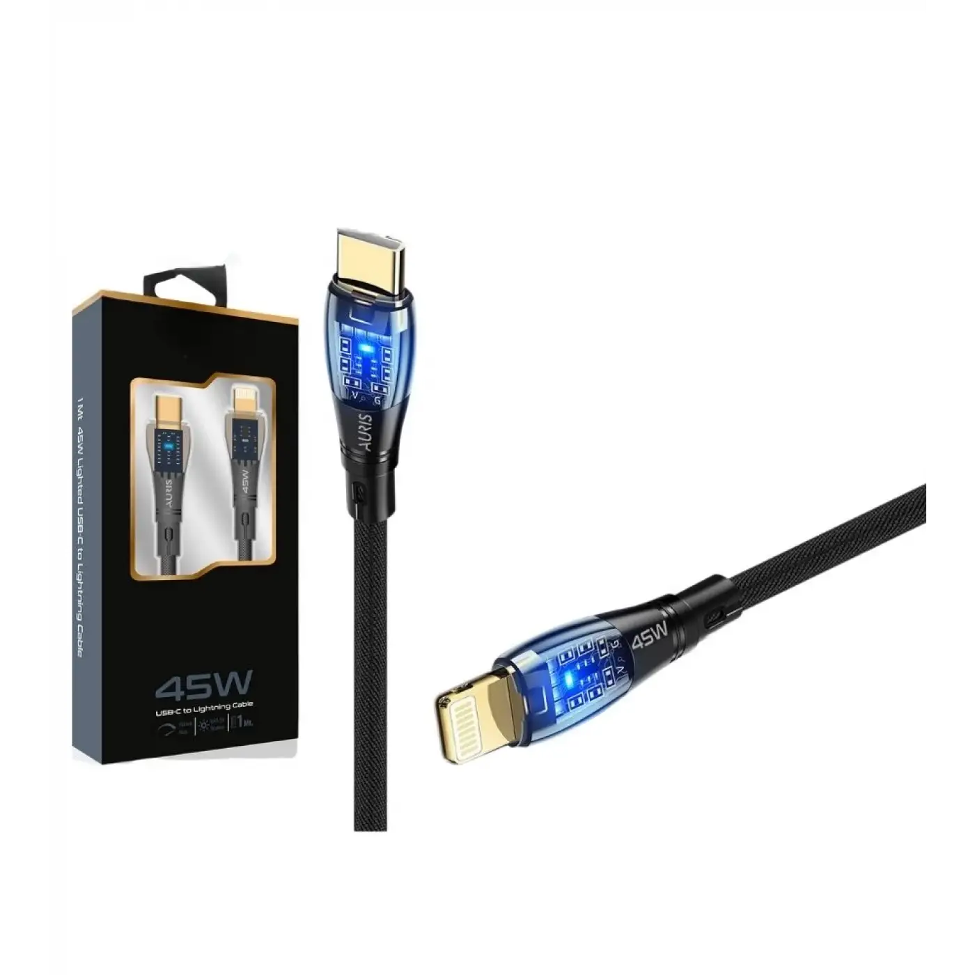 45W USB-C Lightning Işıklı Şeffaf Kablo Hızlı Şarj, Dayanıklı Tasarım, iPhone ve iPad Uyumlu