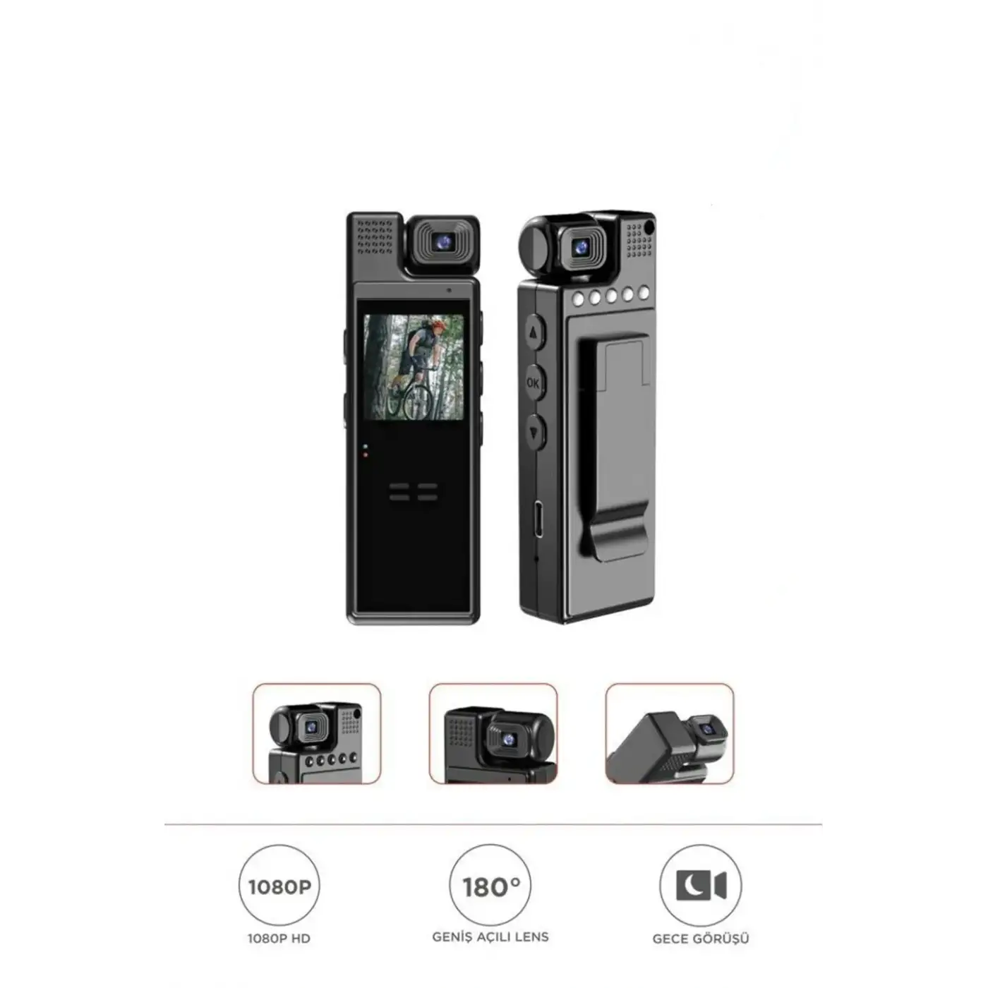 4k 180 Derece Vücut Kamerası Wifi Gece Görüşlü Aksiyon Kamerası