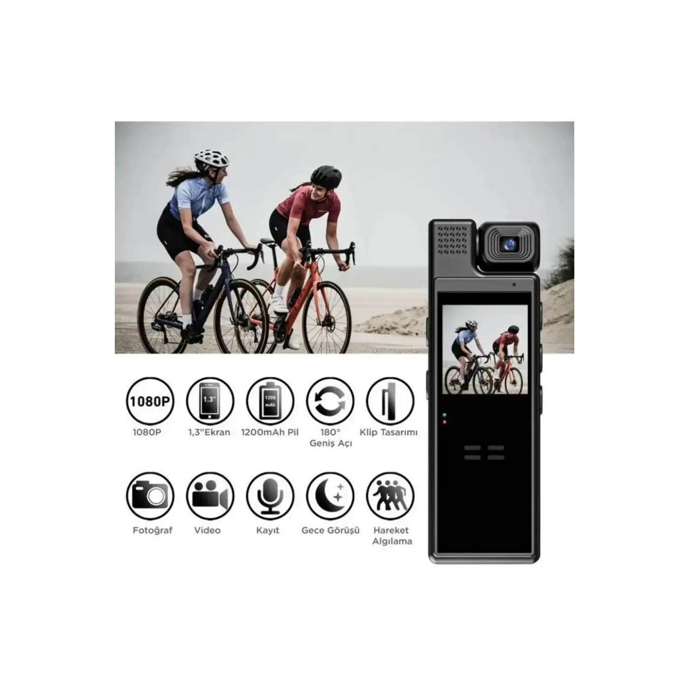 4k 180 Derece Vücut Kamerası Wifi Gece Görüşlü Aksiyon Kamerası