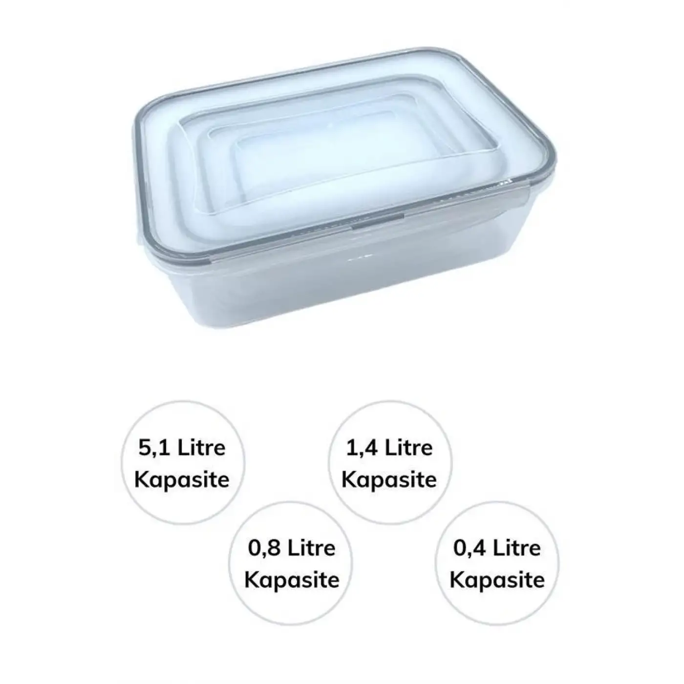 4lü İç İçe Sızdırmaz Contalı Kilitli Kapaklı Plastik Erzak Saklama Kapları Lc315