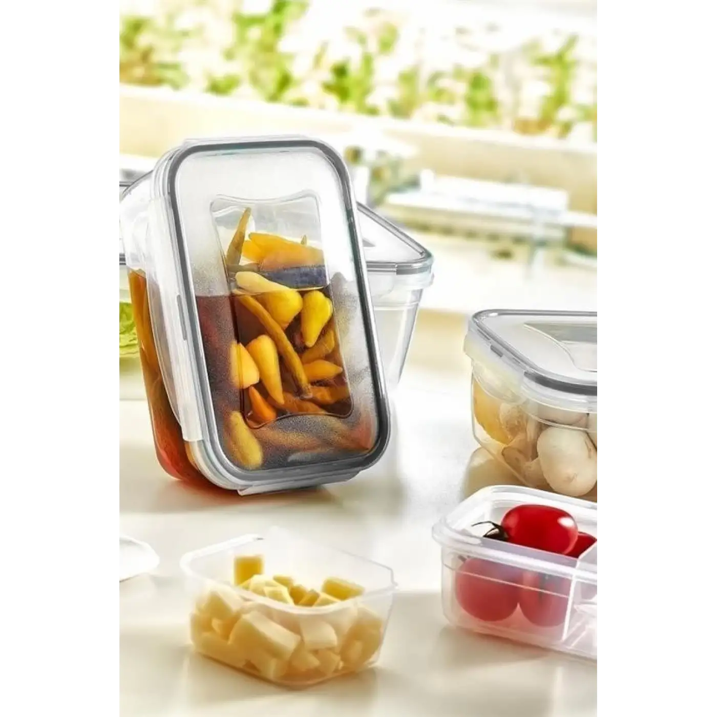 4lü İç İçe Sızdırmaz Contalı Kilitli Kapaklı Plastik Erzak Saklama Kapları Lc315