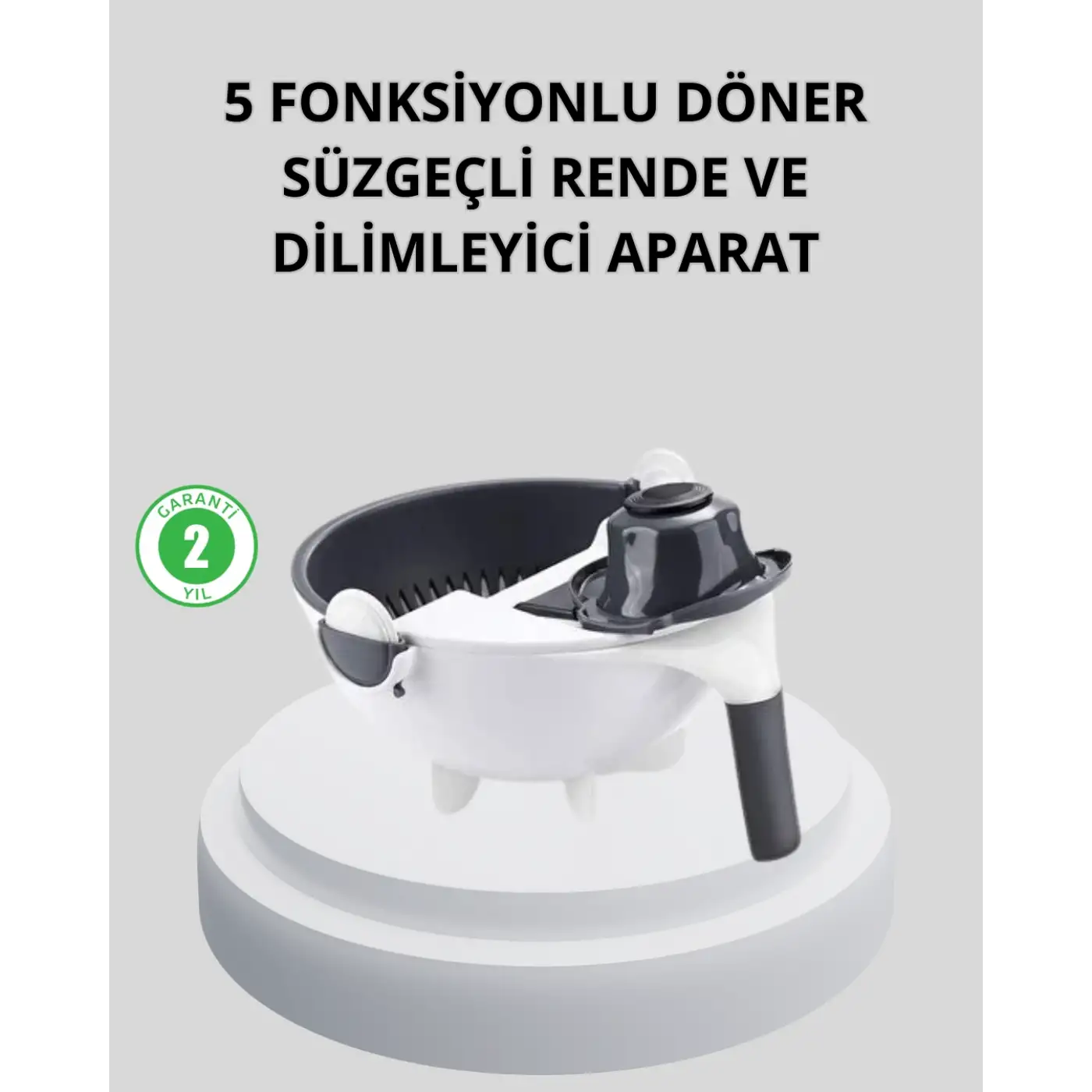 5 Fonksiyonlu Döner Rende Süzgeçli Çok Amaçlı Sebze Doğrayıcı Kaymaz Tabanlı
