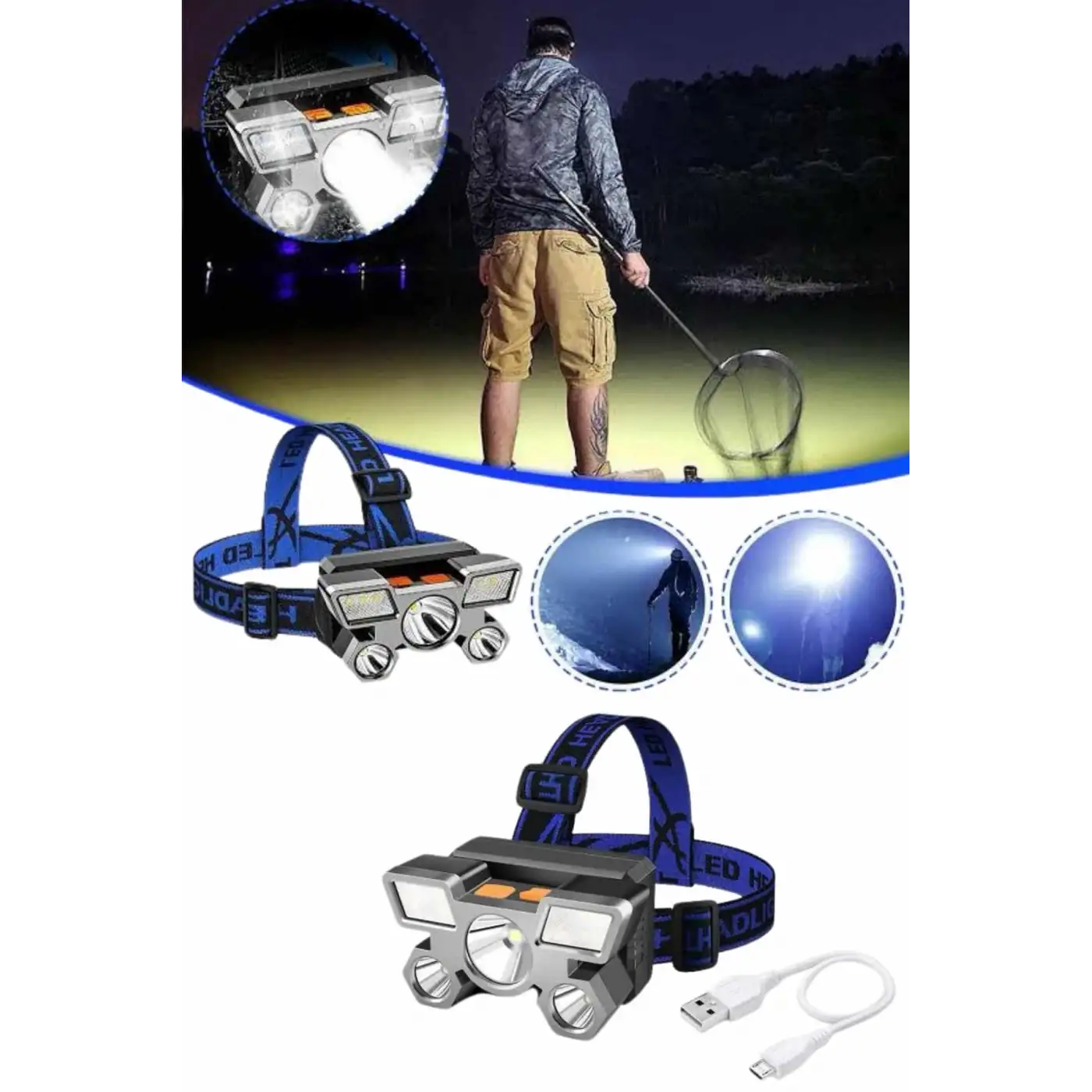 5 LED Far Şarj Edilebilir Güçlü Kafa Lambası Kamp Lambası 4 Modlu (Kopya)