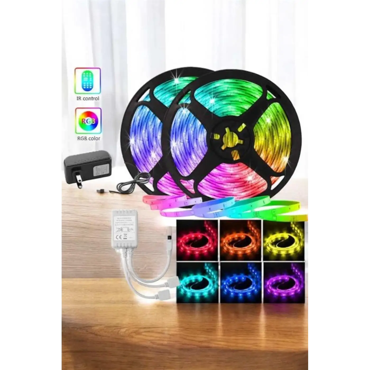 5 Metre Şerit Led RGB Işıklı Kumandalı Güç Adaptörü Her Ortama Uygun