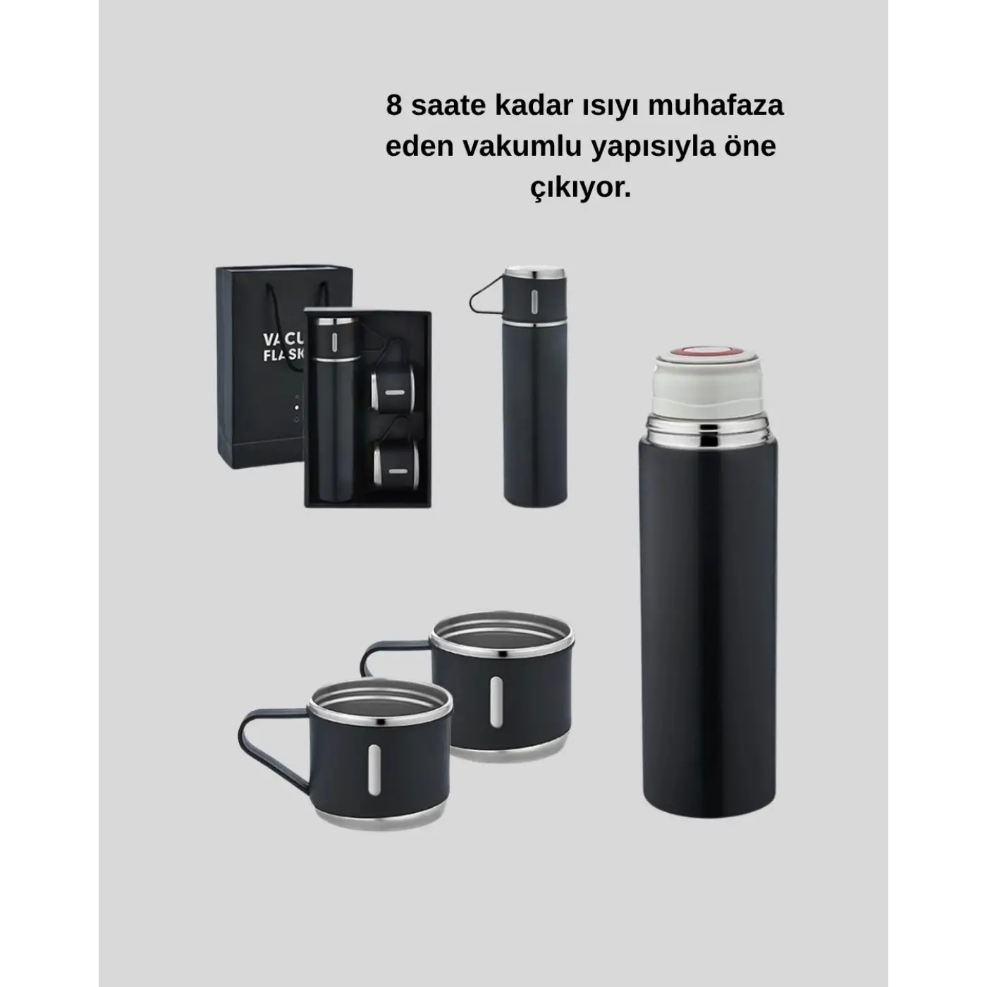500 ml Paslanmaz Çelik Termos Seti – Sızdırmaz, Vakumlu, Isı Koruma Özellikli, Taşınabilir Termos