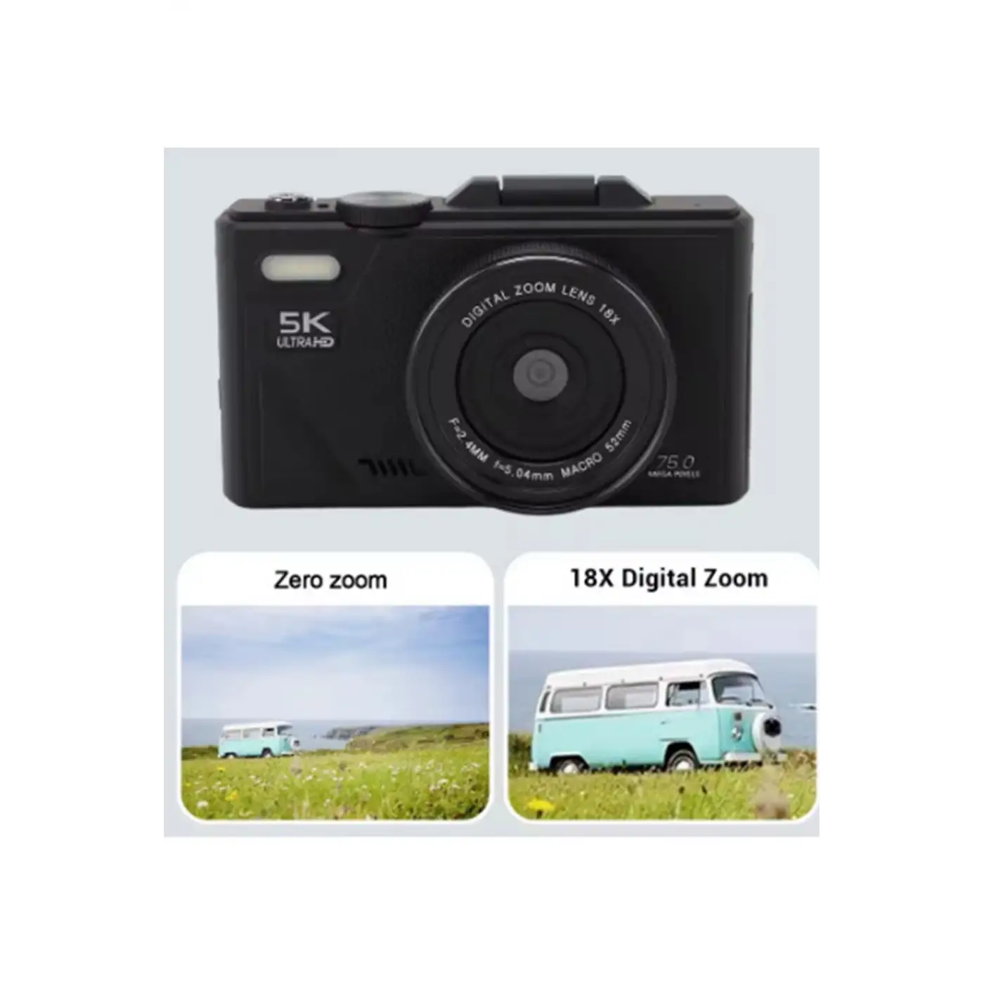 5k 75mp Hd Dijital Kamera 18x Dijital Zoom, Flaşlı,3.0 İnç Ekranlı Fotoğraf Makinesi