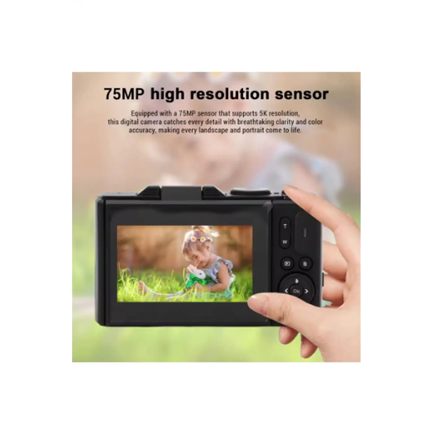 5k 75mp Hd Dijital Kamera 18x Dijital Zoom, Flaşlı,3.0 İnç Ekranlı Fotoğraf Makinesi