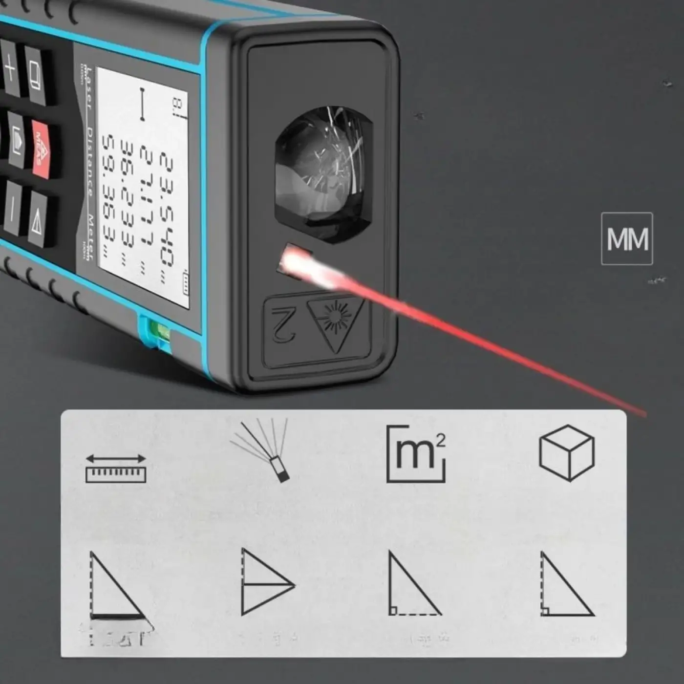 Profesyonel 40 Metre Dijital Lazer Metre Ölçer LCD Ekran, Su Terazili, Alan Hacim, Pisagor Hesaplama ve 20 Kayıt Hafızası