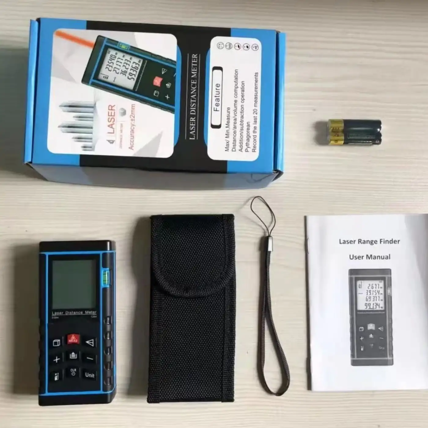 Profesyonel 40 Metre Dijital Lazer Metre Ölçer LCD Ekran, Su Terazili, Alan Hacim, Pisagor Hesaplama ve 20 Kayıt Hafızası