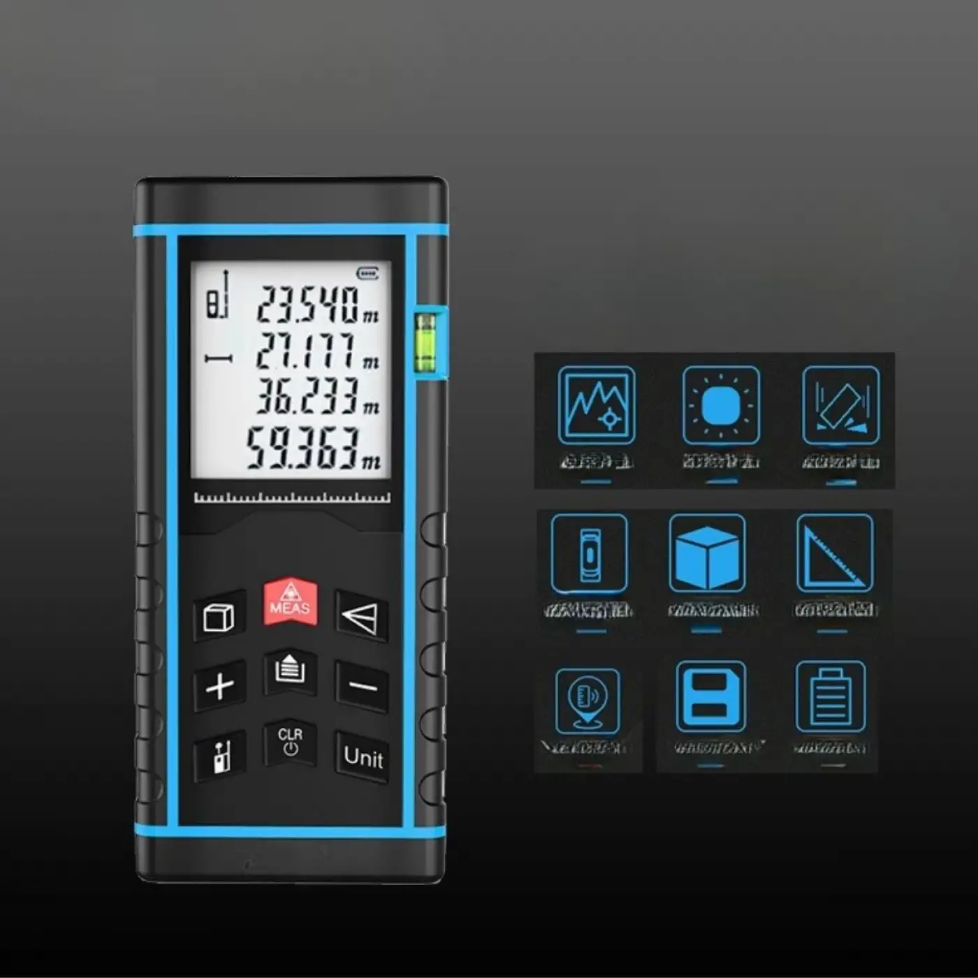 Profesyonel 40 Metre Dijital Lazer Metre Ölçer LCD Ekran, Su Terazili, Alan Hacim, Pisagor Hesaplama ve 20 Kayıt Hafızası