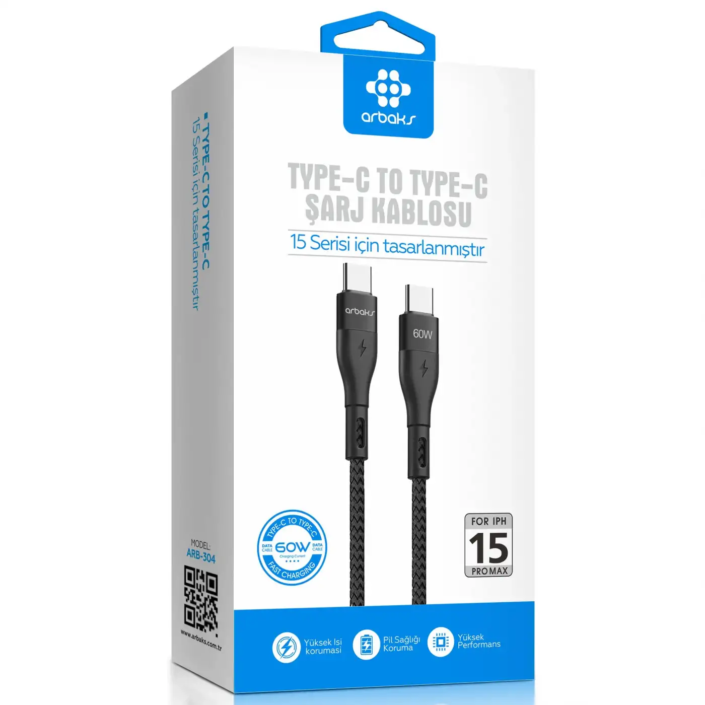 60W Iphone 16 TYPE-C To TYPE-C Usb Şarj Kablosu Arbaks Arb-317