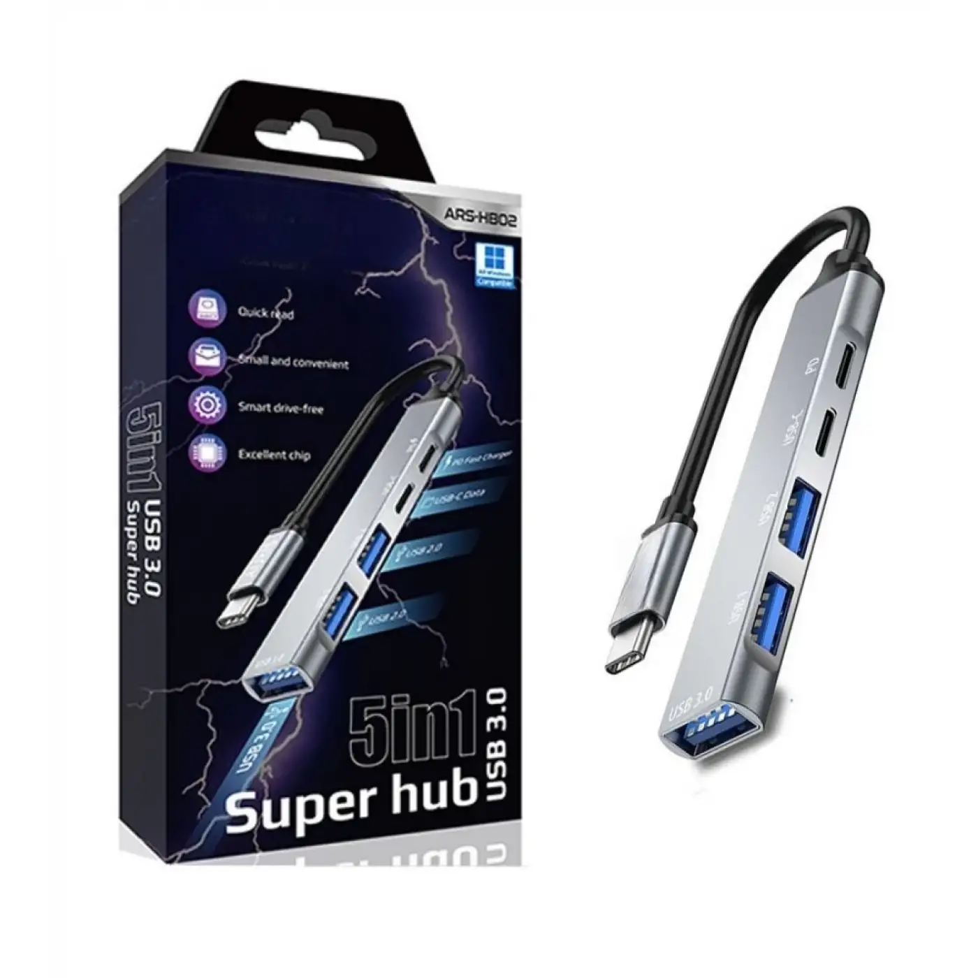 5in1 Metal USB Hub – Yüksek Hızlı Çoklayıcı, 5 Bağlantı Noktalı, Dayanıklı ve Taşınabilir Tasarım