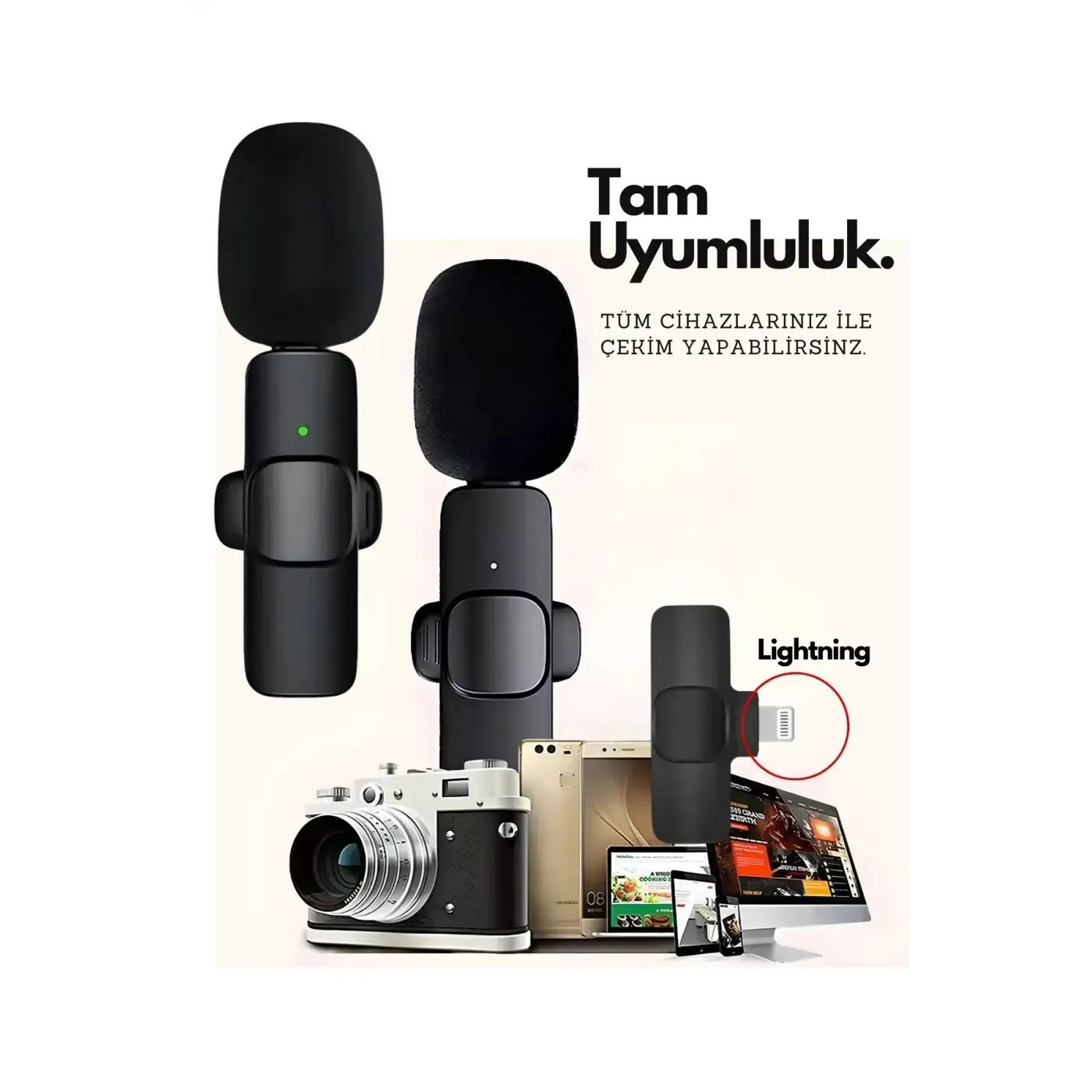 Type-C Çiftli Kablosuz Yaka Mikrofon Seti Telefon Vlog Canlı Yayın TikTok YouTube Uyumlu