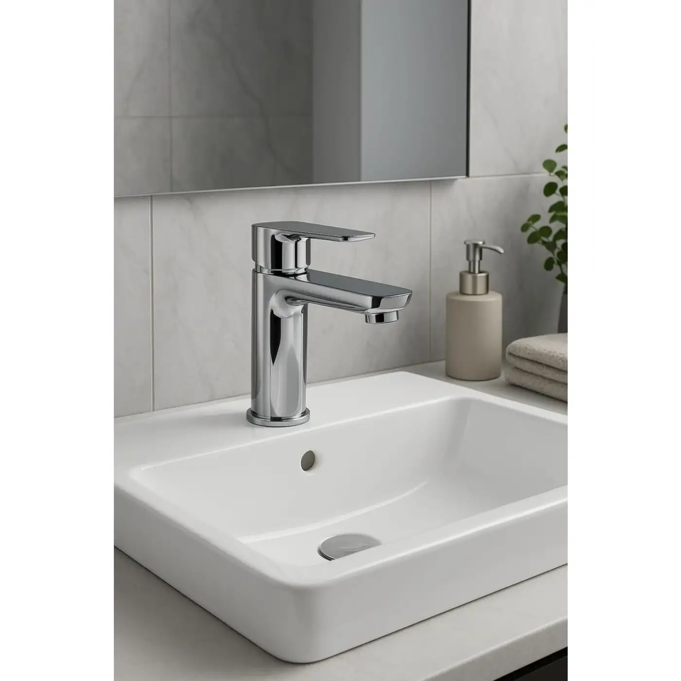 Lüks Sabit Lavabo Bataryası Tek Kollu Musluk – Su Tasarruflu Banyo & Mutfak Uyumlu