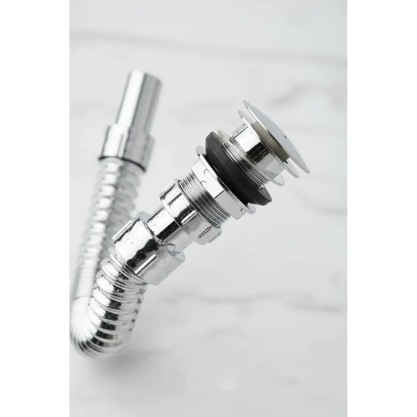 Krom Basmalı Sifon -Körüklü Sifon Bas Stoplu Lavabo Mutfak Sifonu-Paslanmaz