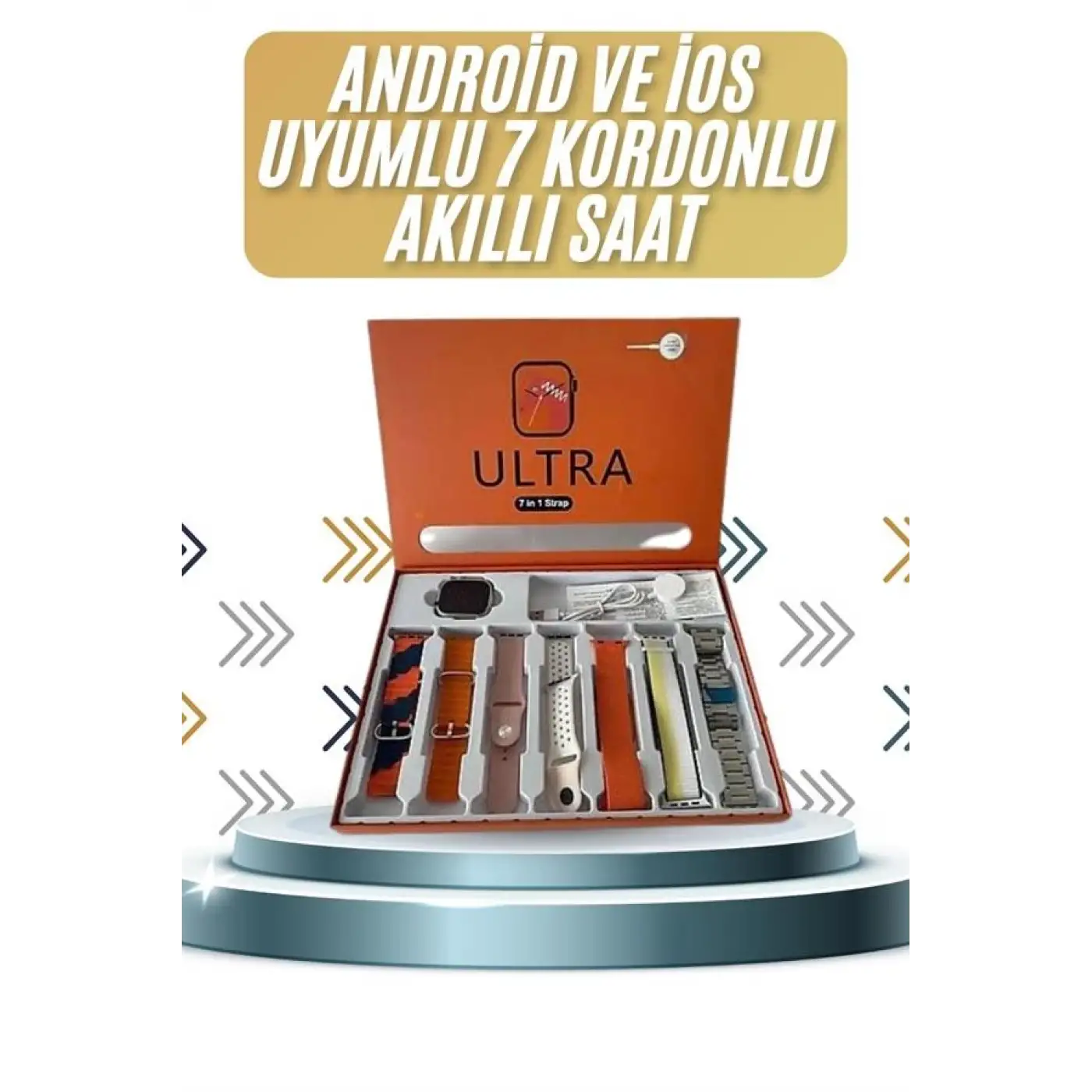 7 Kordonlu Akıllı Saat Plastik Kordon Hasır Kordon Çelik Kordon