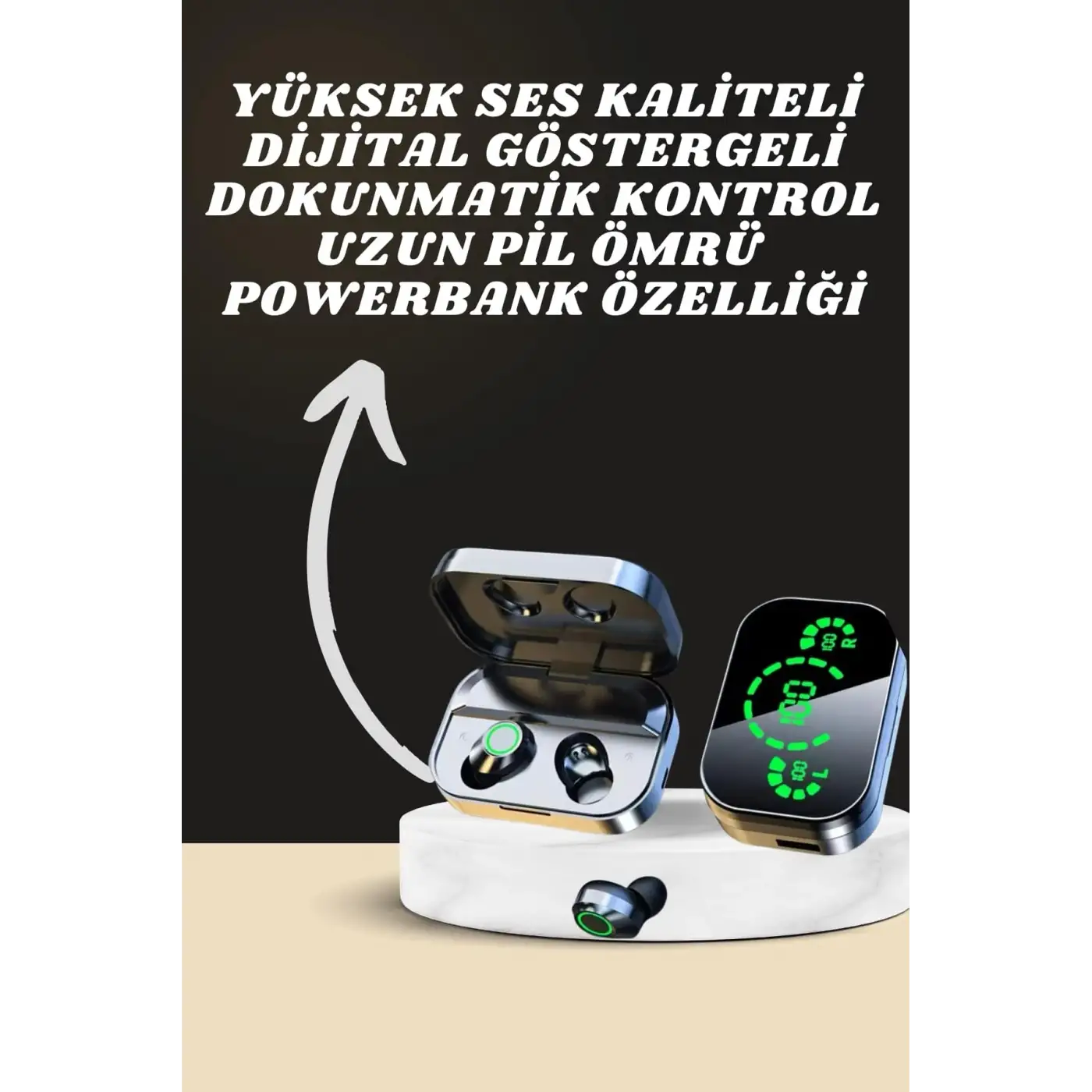 7 Kordonlu Akıllı Saat Ve Aynalı Bluetooth Kulaklık Powerbank Dijital Göstergeli