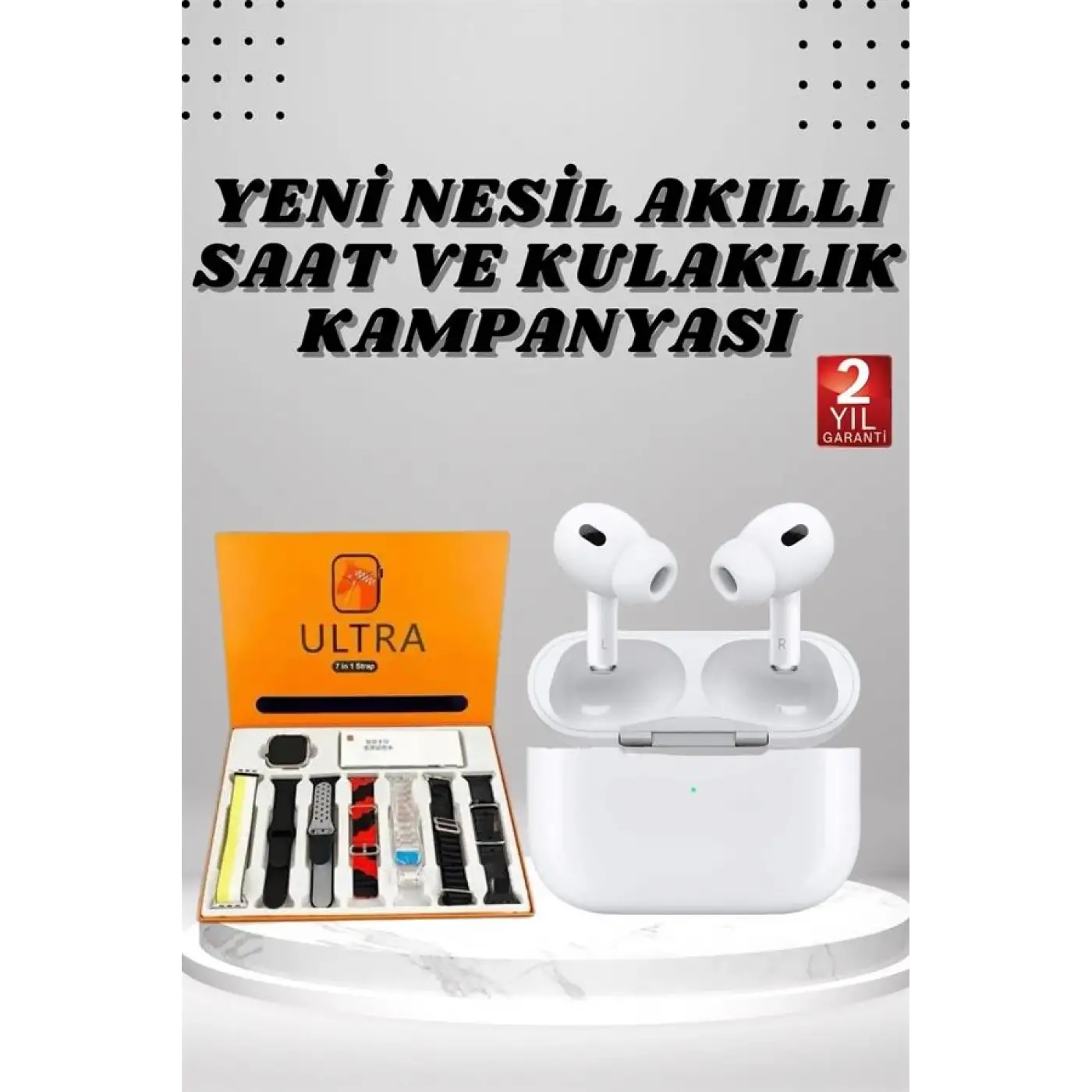 7 Kordonlu Akıllı Saat Ve Yeni Nesil Kulaklık Dokunmatik Ekran Android ve İOS Uyumlu