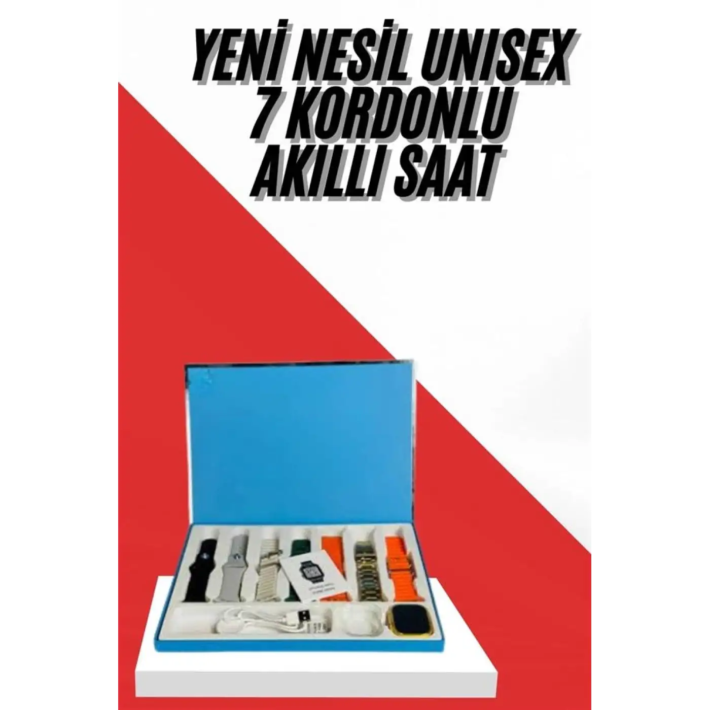 7 Kordonlu Unisex Akıllı Saat Çoklu Kordon Seçeneği Amoled Ekran