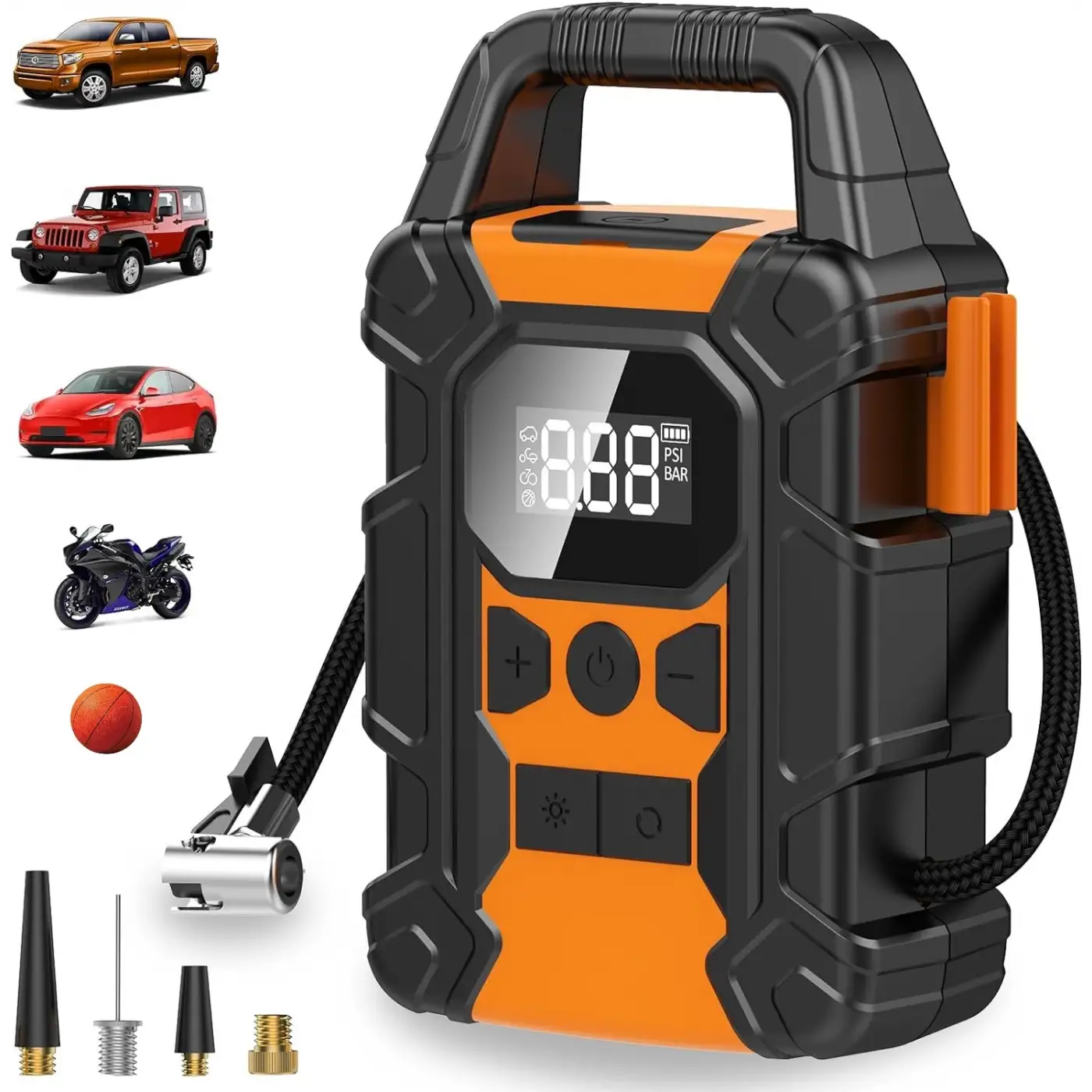 7500 mAh Taşınabilir Şarjlı Ekranlı Lastik Şişirme Pompası Hava Kompresörü