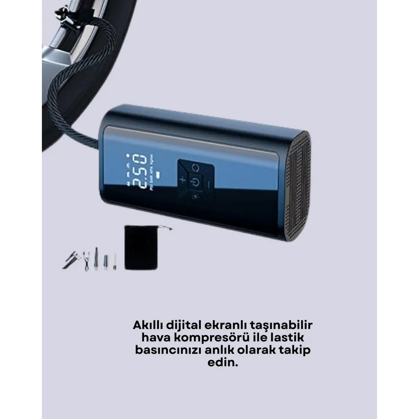 80W Kablosuz Dijital Ekranlı Taşınabilir Lastik Şişirme Pompası