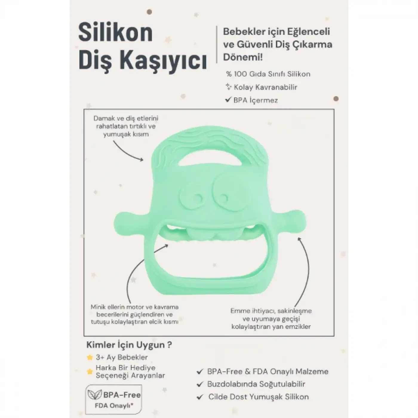 Açık Yeşil Bebek Silikon Diş Kaşıyıcı